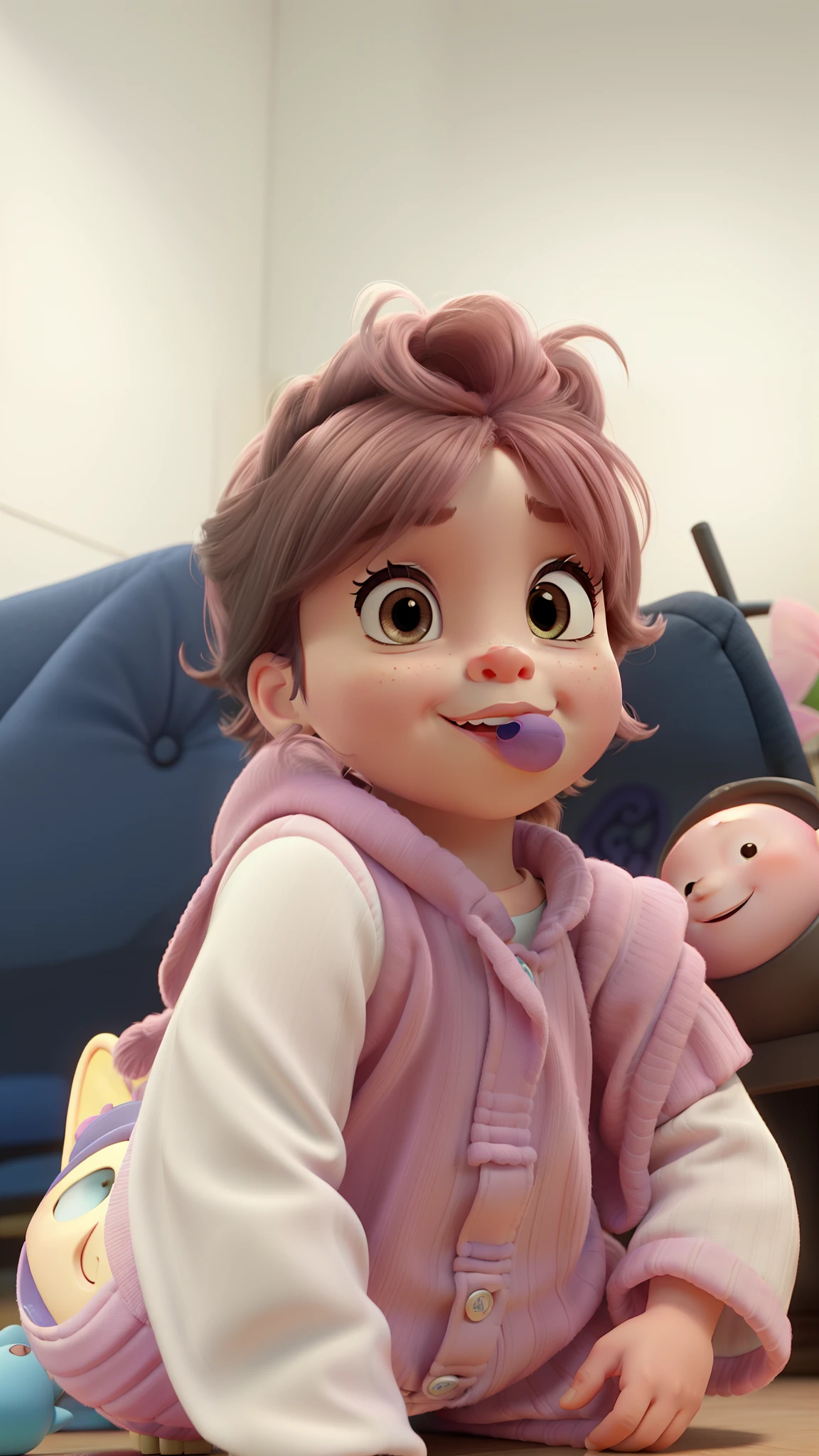 Pixar Pink Pacifier Poster Style Baby Girl Brown Eye