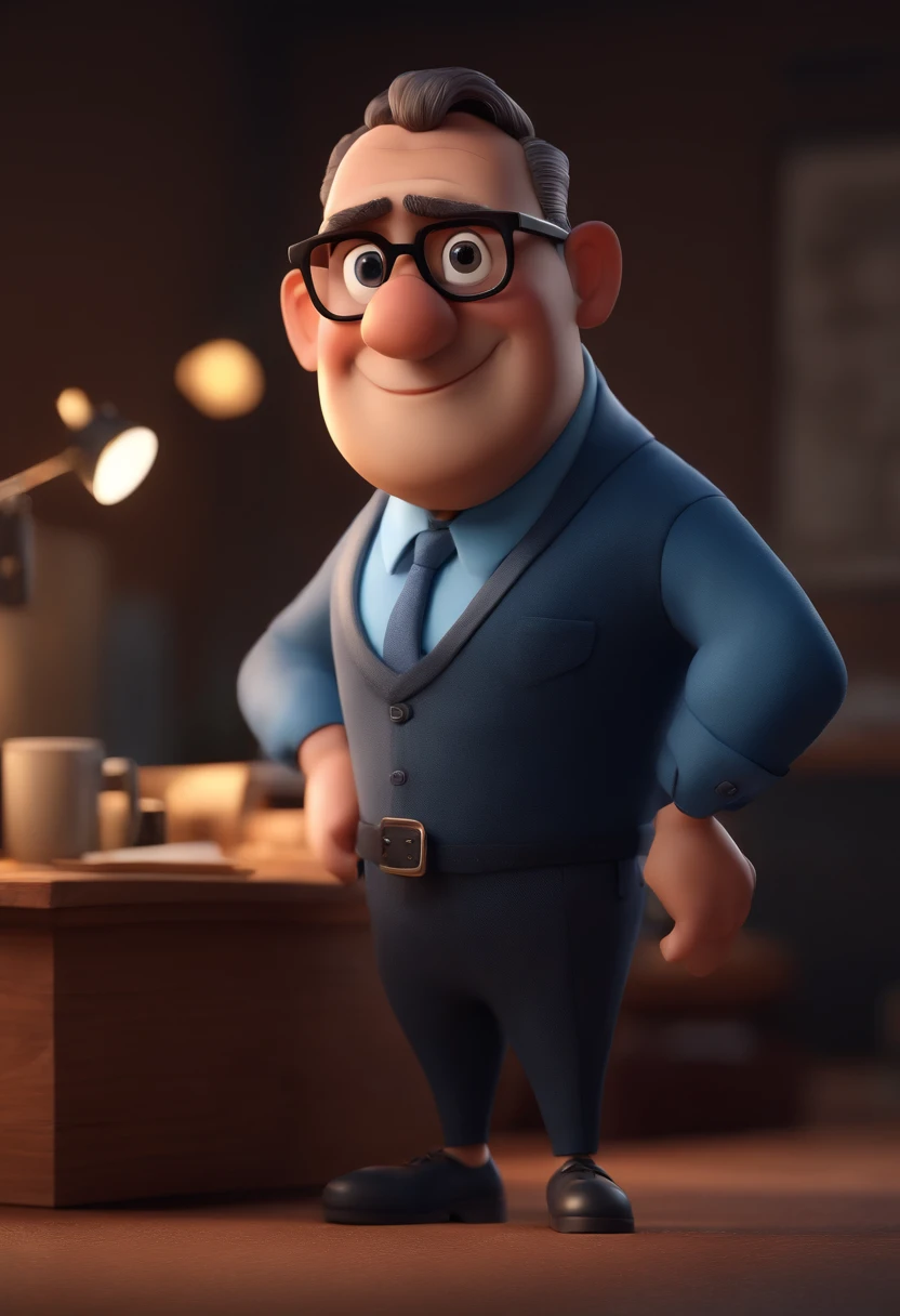 Cartoon character of a man with black glasses and a blue shirt, animation character, Caractere estilizado, animation style rendering, 3D estilizado, Arnold Maya render, 3 d render stylized, toon render keyshot, Personagem 3D, Personagem 3D, 3d rendering stylized, 3 d character render, personagem de desenho animado, Personagem de close up, Pose de personagem, (Estilo Pixar) (master part:1.2) (Bokeh) (best quality) (pele detalhada) (textura detalhada) (8k) (argila) (Cinematic lighting) (foco nítido