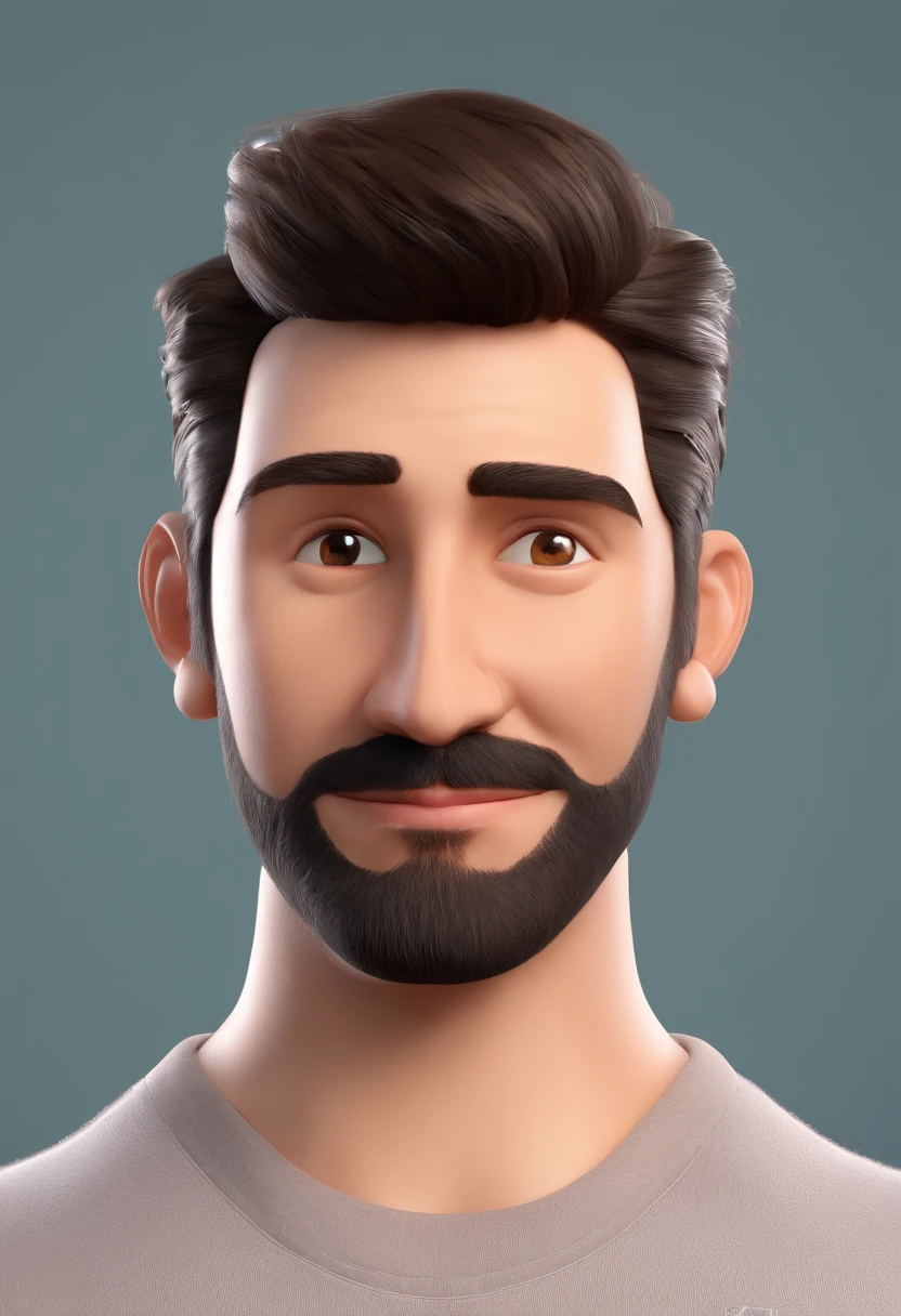 Estilo Pixar: Brown Eyes Man combone on head 27 years old with short dark brown beard