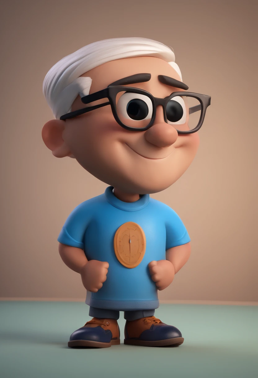 Cartoon character of a man with black glasses and a blue shirt, animation character, Caractere estilizado, animation style rendering, 3D estilizado, Arnold Maya render, 3 d render stylized, toon render keyshot, Personagem 3D, Personagem 3D, 3d rendering stylized, 3 d character render, personagem de desenho animado, Personagem de close up, Pose de personagem,  (Estilo Pixar) (master part:1.2) (Bokeh) (best quality) (pele detalhada) (textura detalhada) (8k) (argila) (Cinematic lighting) (foco nítido