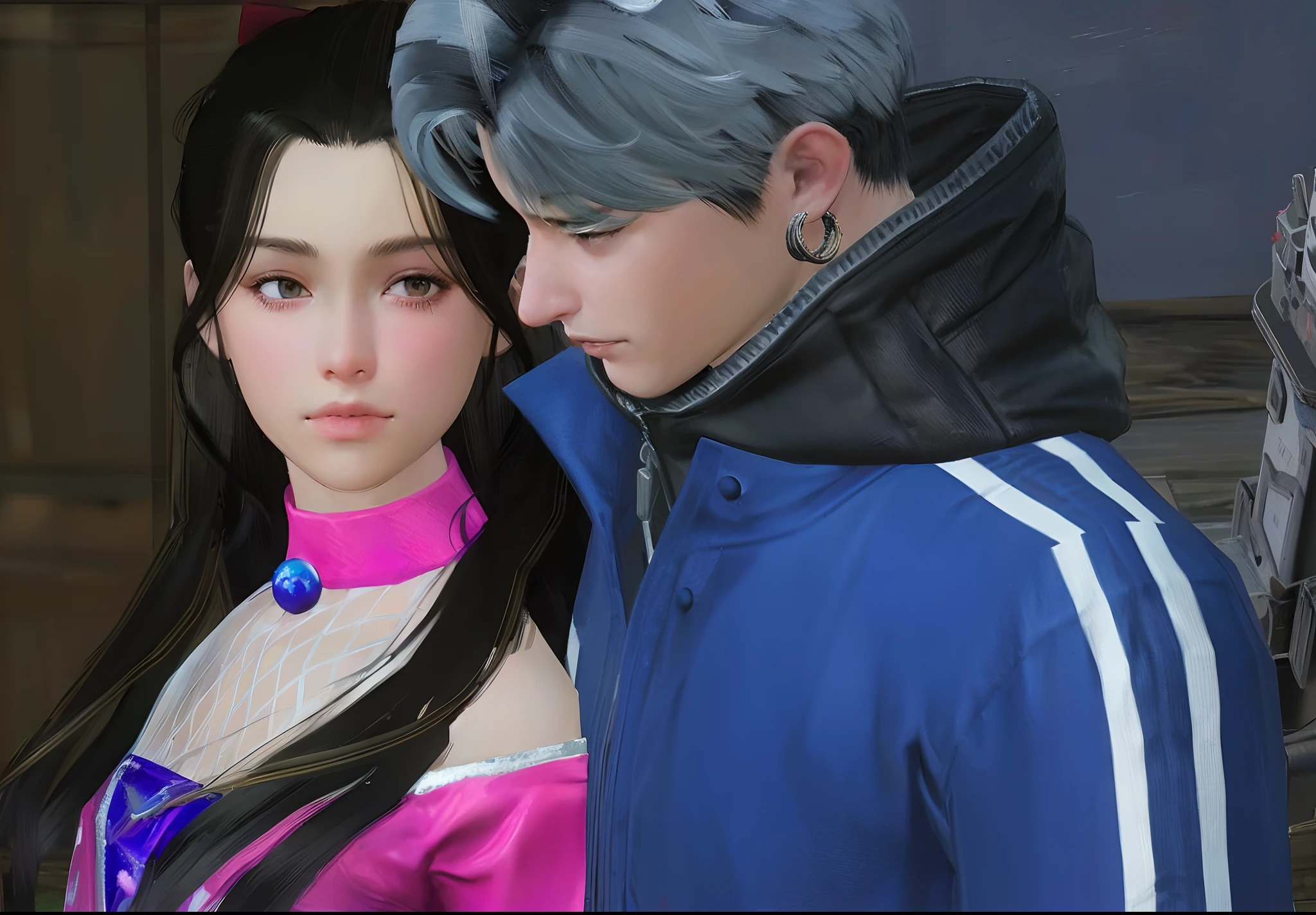 there are two people standing next to each other in a video game, sakimichan and frank franzzeta, hyper realistic content, trending on cgstation, sakimichan, style game square enix, ( ultra realistic ), 8k artgerm bokeh, realistic artstyle, ultra-realistic graphics, kda and sam yang, trending at cgstation