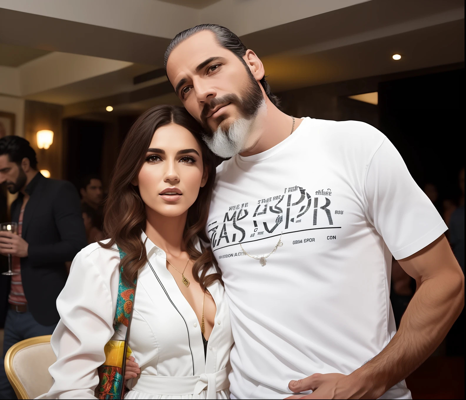 There's a man and a woman together at a party, Alex Grey e Romero Ressendi, com barba leonidas, Directed by: Robert Combas, Directed by: Giorgio Cavallon, Directed by: Nandor Soldier, by Maria Helena Vieira da Silva, Directed by: Leo Valledor, Directed by: Orshi Drozdik, by Rodolfo Amoedo