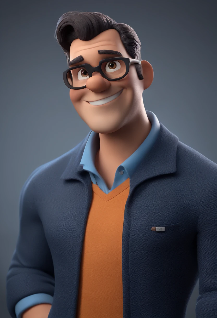 Cartoon character of a man with black glasses and a blue shirt, animation character, Caractere estilizado, animation style rendering, 3D estilizado, Arnold Maya render, 3 d render stylized, toon render keyshot, Personagem 3D, Personagem 3D, 3d rendering stylized, 3 d character render, personagem de desenho animado, Personagem de close up, Pose de personagem, (Estilo Pixar) (master part:1.2) (Bokeh) (best quality) (pele detalhada) (textura detalhada) (8k) (argila) (Cinematic lighting) (foco nítido