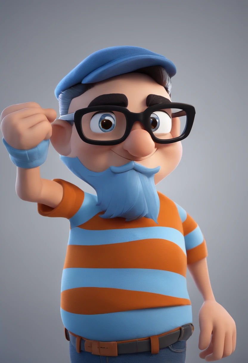 Cartoon character of a man with black glasses and a blue shirt, animation character, Caractere estilizado, animation style rendering, 3D estilizado, Arnold Maya render, 3 d render stylized, toon render keyshot, Personagem 3D, Personagem 3D, 3d rendering stylized, 3 d character render, personagem de desenho animado, Personagem de close up, Pose de personagem,  (Estilo Pixar) (master part:1.2) (Bokeh) (best quality) (pele detalhada) (textura detalhada) (8k) (argila) (Cinematic lighting) (foco nítido