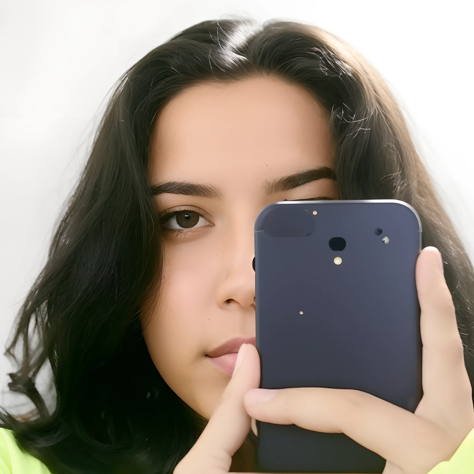 Mulher que tira Selfie com o celular, Selfie de uma jovem mulher, Fotografia Selfie 8k, Selfie espelho, foto Selfie, imagem do rosto, imagem de qualidade muito baixa, foto de baixa qualidade, fotografia de baixa qualidade, imagem frontal, Rosto com ArtGram, Selfie, com cabelo preto liso, iphone Selfie, self - retrato!!!!, foto distorcida