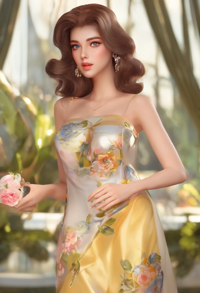 extremely high quality, Detalhes marcantes, super high resolution, (Fidelidade: 1.4), The best illustration, favor details, 1girl altamente condensado, com um rosto delicado e bonito, Delicate Collarbone, saia rabo de peixe de alta qualidade, timidez