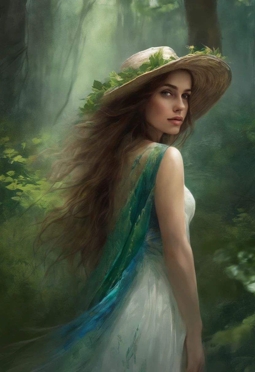 feliz, Centrado, looking at the camera, Approaching perfection, Dynamic, (tons de azul e ((verde floresta 1.5)))), altamente detalhado, pintura digital, Art Station, arte conceitual, liso, foco nítido, illustration, arte de Carne Griffiths e Wadim Kashin, Rosto detalhado, 4k