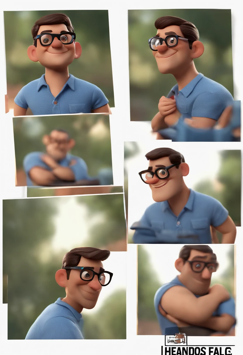 Cartoon character of a man wearing black glasses and a blue shirt, um personagem animado, Caractere estilizado, animation style rendering, 3D estilizado, Arnold Maya render, 3 d render stylized, toon render keyshot, Personagem 3D, Personagem 3D, 3d rendering stylized, 3 d character render, personagem de desenho animado, Personagem de close up, Pose de personagem, (Estilo Pixar) (master part:1.2) (Bokeh) (best quality) (pele detalhada) (textura detalhada) (8k) (argila) (Cinematic lighting) (foco nítido