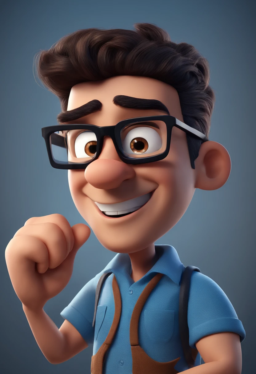 Cartoon character of a man with black glasses and a blue shirt, animation character, Caractere estilizado, animation style rendering, 3D estilizado, Arnold Maya render, 3 d render stylized, toon render keyshot, Personagem 3D, Personagem 3D, 3d rendering stylized, 3 d character render, personagem de desenho animado, Personagem de close up, Pose de personagem, (Estilo Pixar) (master part:1.2) (Bokeh) (best quality) (pele detalhada) (textura detalhada) (8k) (argila) (Cinematic lighting) (foco nítido