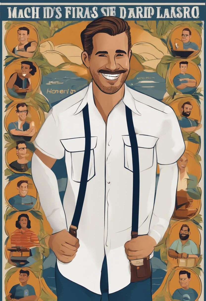 crie um cartaz de filme, estilo Pixar, com um homem moreno, magro, 35 anos, rosto oval, Nose is medium and chubby, cabelo preto, penteado para a direita, He wears a blue polo shirt, escrito SENAI, with capital letters, no bolso da camisa. He wears a lanyard, Badge Style, with a badge written on it "RONI". He's in front of a computer, in a small office. Your smile is kind of inverted, aparece um pouco da gengiva e somente os dentes superiores, He has no beard marks.