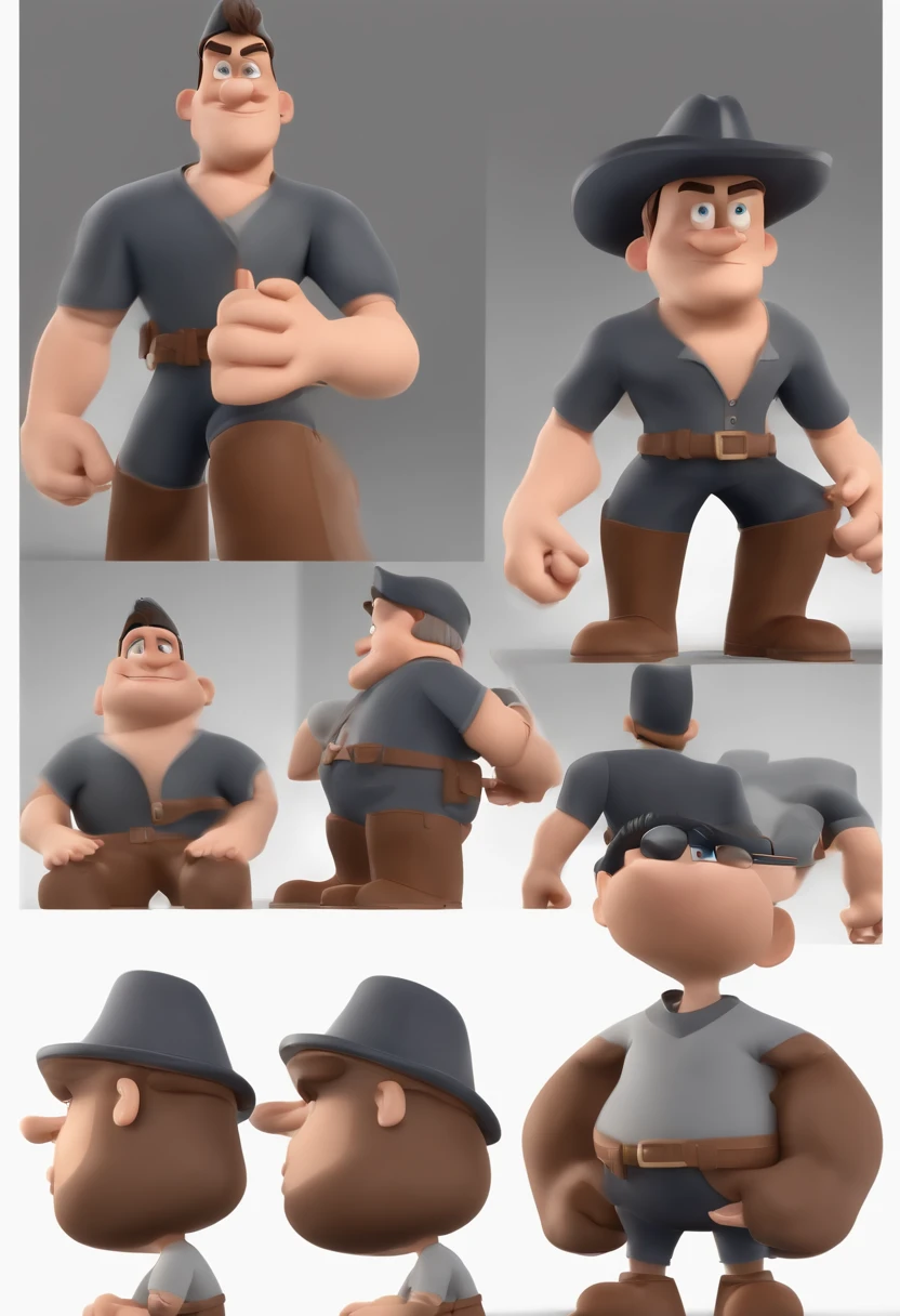 Cartoon character of a man with gray cap and a black shirt with design, cabelo baixo, Com barba e tatuagem, animation character, Caractere estilizado, animation style rendering, 3D estilizado, Arnold Maya render, 3 d render stylized, toon render keyshot, Personagem 3D, Personagem 3D, 3d rendering stylized, 3 d character render, personagem de desenho animado, Personagem de close up, Pose de personagem, fundo personagens gamers (Estilo Pixar) (master part:1.2) (Bokeh) (best quality) (pele detalhada) (textura detalhada) (8k) (argila) (Cinematic lighting) (foco nítido