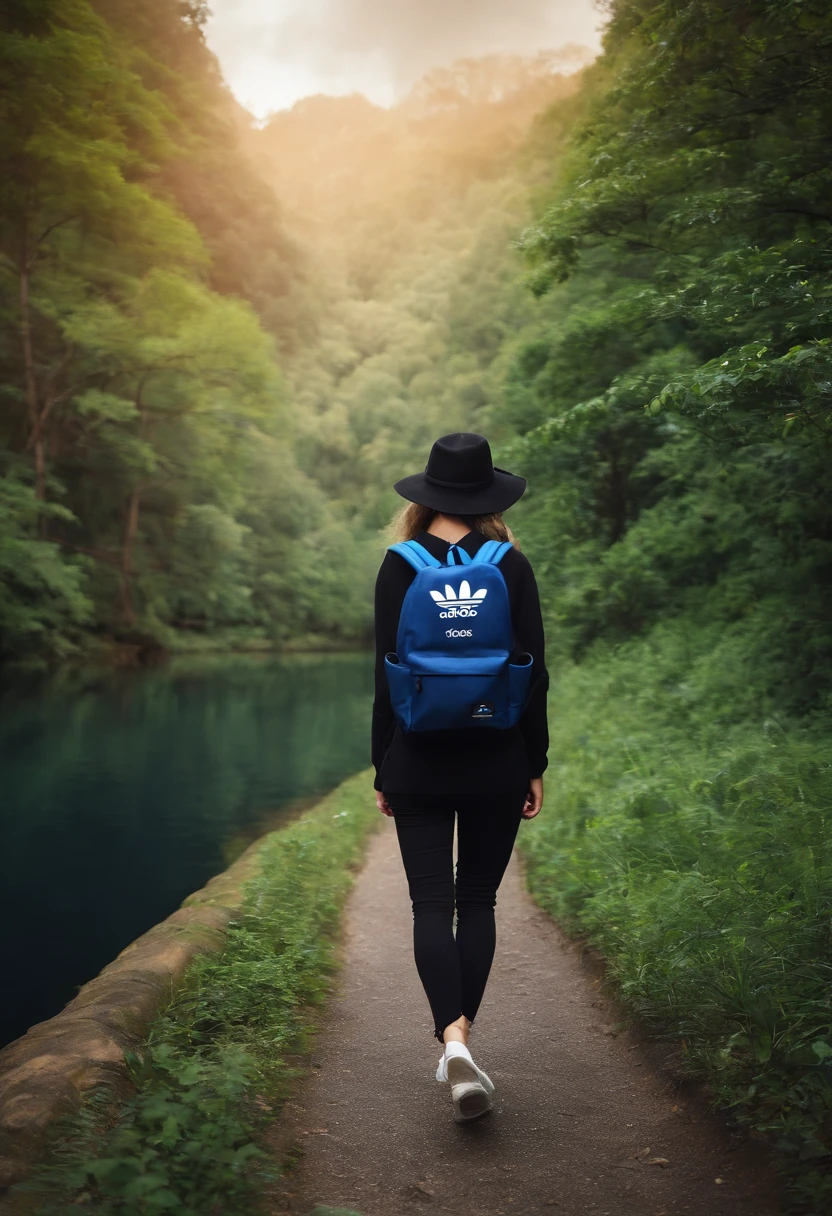 Um filme inspirado na Disney Pixar(ADULTO COM CABELO CURTO liso PRETO) with an Adidas hat and with a blue backpack