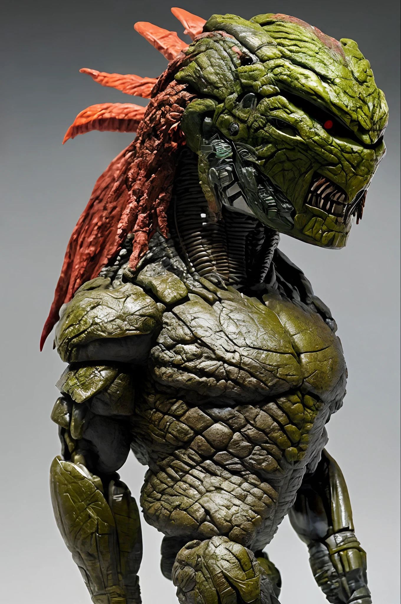 a close up of a predator figure with a large head, a statue by Hiroyuki Tajima, trending on zbrush central, neo-primitivism, predator alien, the predator, predator movie, predator film, apex predator, predator, as atlantean reptilian warriors, from the movie predator 1987, predator 2