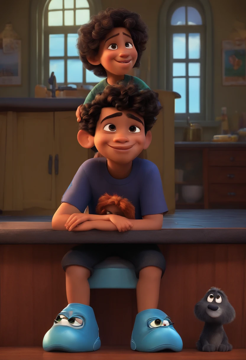 Um filme inspirado na Disney Pixar ( NEGRo JOVEM COM CABELO cerrado) dentro A cena estar na arte distinta do estilo PIXAR, descolado e estiloso