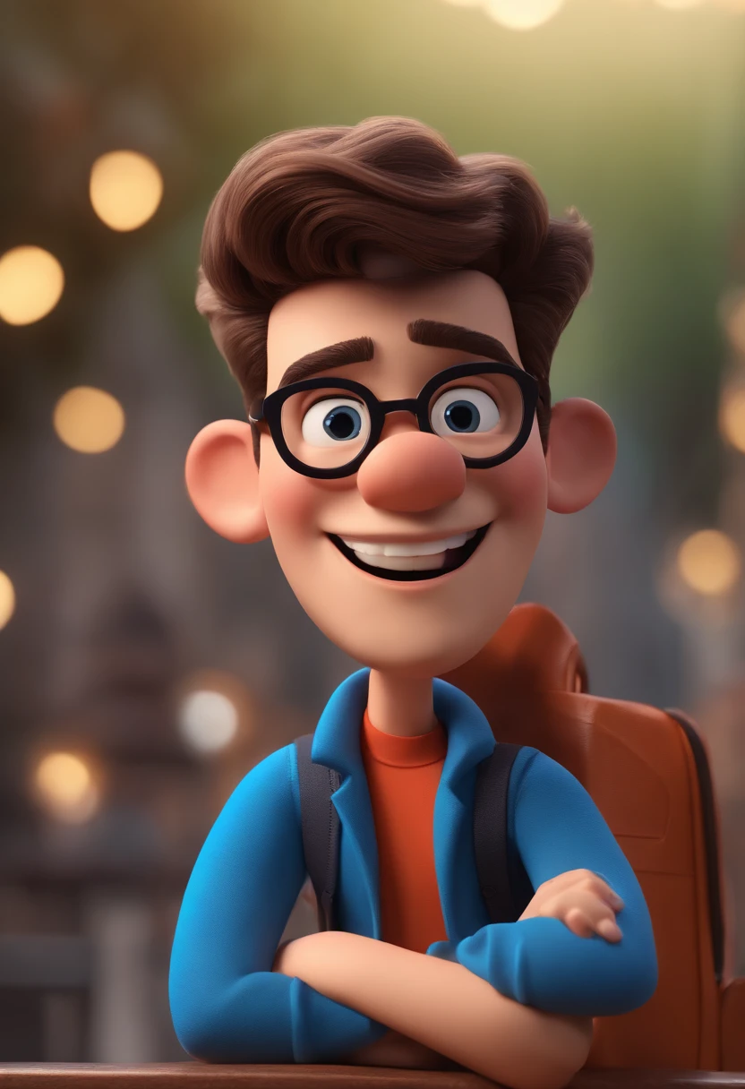 Cartoon character of a man with black glasses and a blue shirt, animation character, Caractere estilizado, animation style rendering, 3D estilizado, Arnold Maya render, 3 d render stylized, toon render keyshot, Personagem 3D, Personagem 3D, 3d rendering stylized, 3 d character render, personagem de desenho animado, Personagem de close up, Pose de personagem,  (Estilo Pixar) (master part:1.2) (Bokeh) (best quality) (pele detalhada) (textura detalhada) (8k) (argila) (Cinematic lighting) (foco nítido