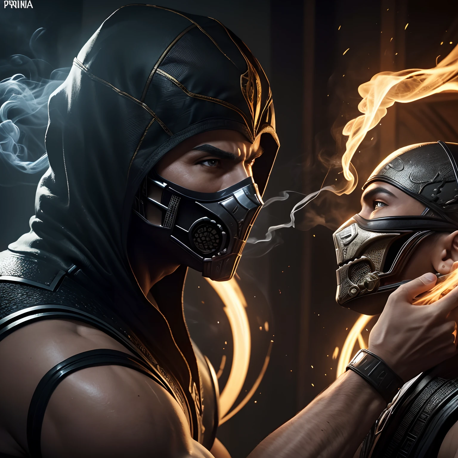 (Melhor qualidade, 4k, 8k, alta resolução, obra-prima: 1.2), ultra detalhado, (realista, foto realista, foto realista: 1.37), cyber-smoke mortal Kombat