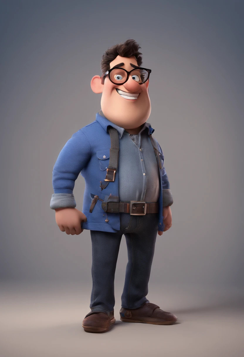 Cartoon character of a man with black glasses and a blue shirt, animation character, Caractere estilizado, animation style rendering, 3D estilizado, Arnold Maya render, 3 d render stylized, toon render keyshot, Personagem 3D, Personagem 3D, 3d rendering stylized, 3 d character render, personagem de desenho animado, Personagem de close up, Pose de personagem,  (Estilo Pixar) (master part:1.2) (Bokeh) (best quality) (pele detalhada) (textura detalhada) (8k) (argila) (Cinematic lighting) (foco nítido