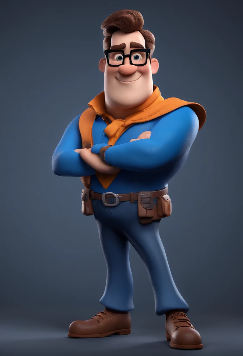 Cartoon character of a man with black glasses and a blue shirt, animation character, Caractere estilizado, animation style rendering, 3D estilizado, Arnold Maya render, 3 d render stylized, toon render keyshot, Personagem 3D, Personagem 3D, 3d rendering stylized, 3 d character render, personagem de desenho animado, Personagem de close up, Pose de personagem, (Estilo Pixar) (master part:1.2) (Bokeh) (best quality) (pele detalhada) (textura detalhada) (8k) (argila) (Cinematic lighting) (foco nítido