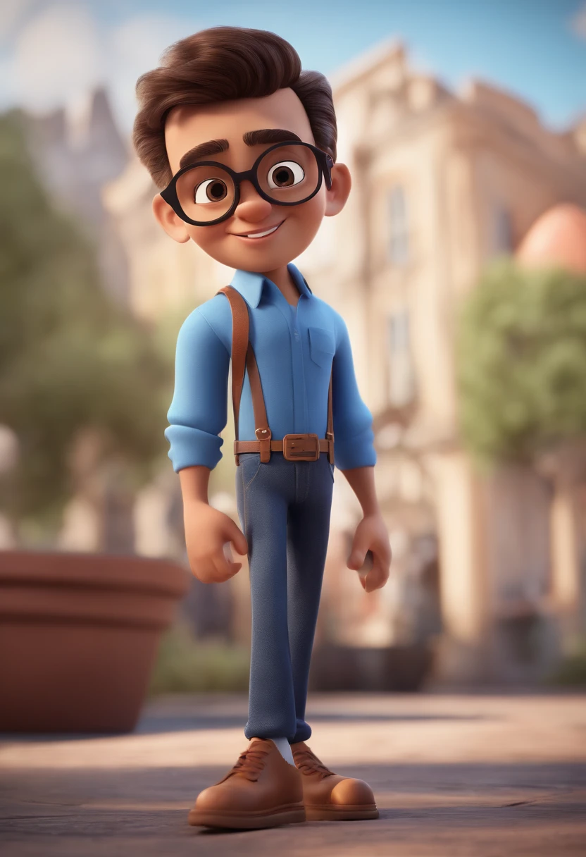 Cartoon character of a man with black glasses and a blue shirt, animation character, Caractere estilizado, animation style rendering, 3D estilizado, Arnold Maya render, 3 d render stylized, toon render keyshot, Personagem 3D, Personagem 3D, 3d rendering stylized, 3 d character render, personagem de desenho animado, Personagem de close up, Pose de personagem, (Estilo Pixar) (master part:1.2) (Bokeh) (best quality) (pele detalhada) (textura detalhada) (8k) (argila) (Cinematic lighting) (foco nítido