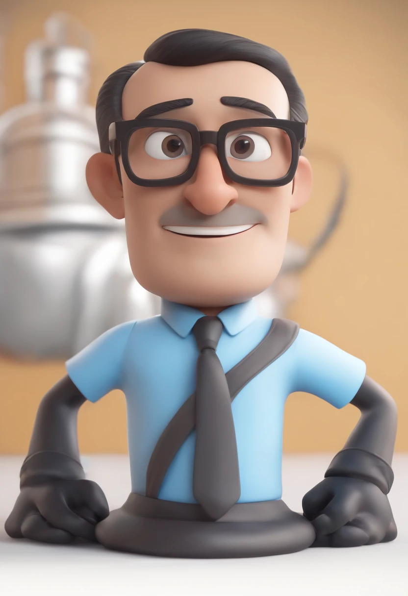 Cartoon character of a man wearing black glasses and a blue shirt, um personagem animado, Caractere estilizado, animation style rendering, 3D estilizado, Arnold Maya render, 3 d render stylized, toon render keyshot, Personagem 3D, Personagem 3D, 3d rendering stylized, 3 d character render, personagem de desenho animado, Personagem de close up, Pose de personagem, (Estilo Pixar) (master part:1.2) (Bokeh) (best quality) (pele detalhada) (textura detalhada) (8k) (argila) (Cinematic lighting) (foco nítido,Senta e vaza a parte superior do corpo