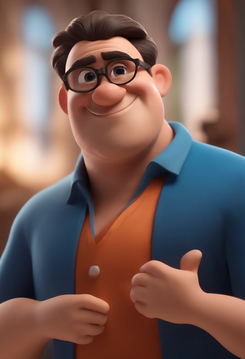 Cartoon character of a man with black glasses and a blue shirt, animation character, Caractere estilizado, animation style rendering, 3D estilizado, Arnold Maya render, 3 d render stylized, toon render keyshot, Personagem 3D, Personagem 3D, 3d rendering stylized, 3 d character render, personagem de desenho animado, Personagem de close up, Pose de personagem, (Estilo Pixar) (master part:1.2) (Bokeh) (best quality) (pele detalhada) (textura detalhada) (8k) (argila) (Cinematic lighting) (foco nítido