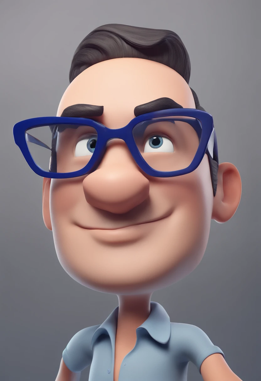 Cartoon character of a man with black glasses and a blue shirt, animation character, Caractere estilizado, animation style rendering, 3D estilizado, Arnold Maya render, 3 d render stylized, toon render keyshot, Personagem 3D, Personagem 3D, 3d rendering stylized, 3 d character render, personagem de desenho animado, Personagem de close up, Pose de personagem,  (Estilo Pixar) (master part:1.2) (Bokeh) (best quality) (pele detalhada) (textura detalhada) (8k) (argila) (Cinematic lighting) (foco nítido