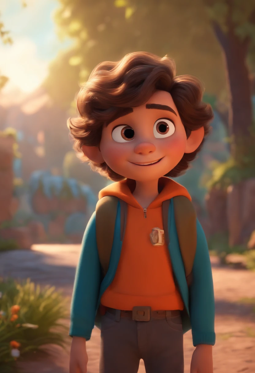 Image of a boy for a story in a YouTube video in Pixar format, He's the little allabester, He's the class leader, He's outgoing, Playful and gets up for a lot of things