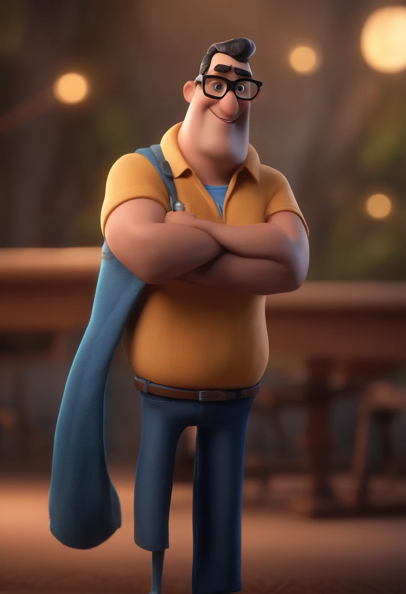 Cartoon character of a man with black glasses and a blue shirt, animation character, Caractere estilizado, animation style rendering, 3D estilizado, Arnold Maya render, 3 d render stylized, toon render keyshot, Personagem 3D, Personagem 3D, 3d rendering stylized, 3 d character render, personagem de desenho animado, Personagem de close up, Pose de personagem, (Estilo Pixar) (master part:1.2) (Bokeh) (best quality) (pele detalhada) (textura detalhada) (8k) (argila) (Cinematic lighting) (foco nítido