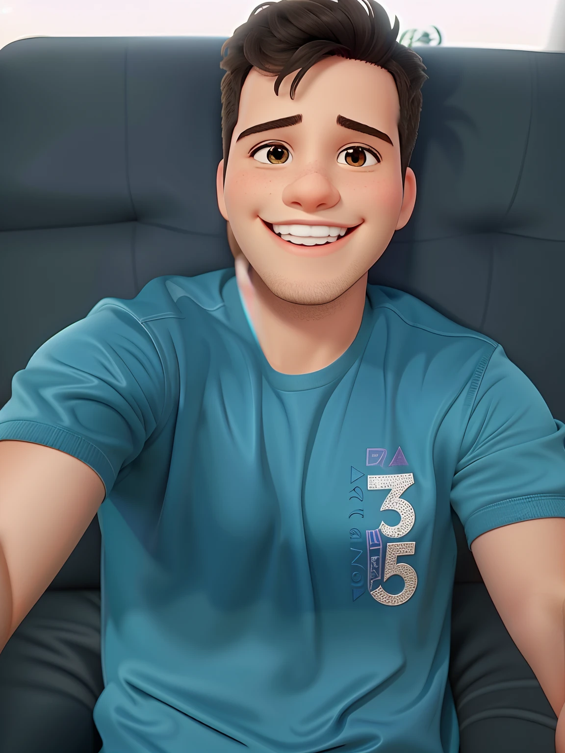 Jovem sorrindo; estilo pixar disney;
