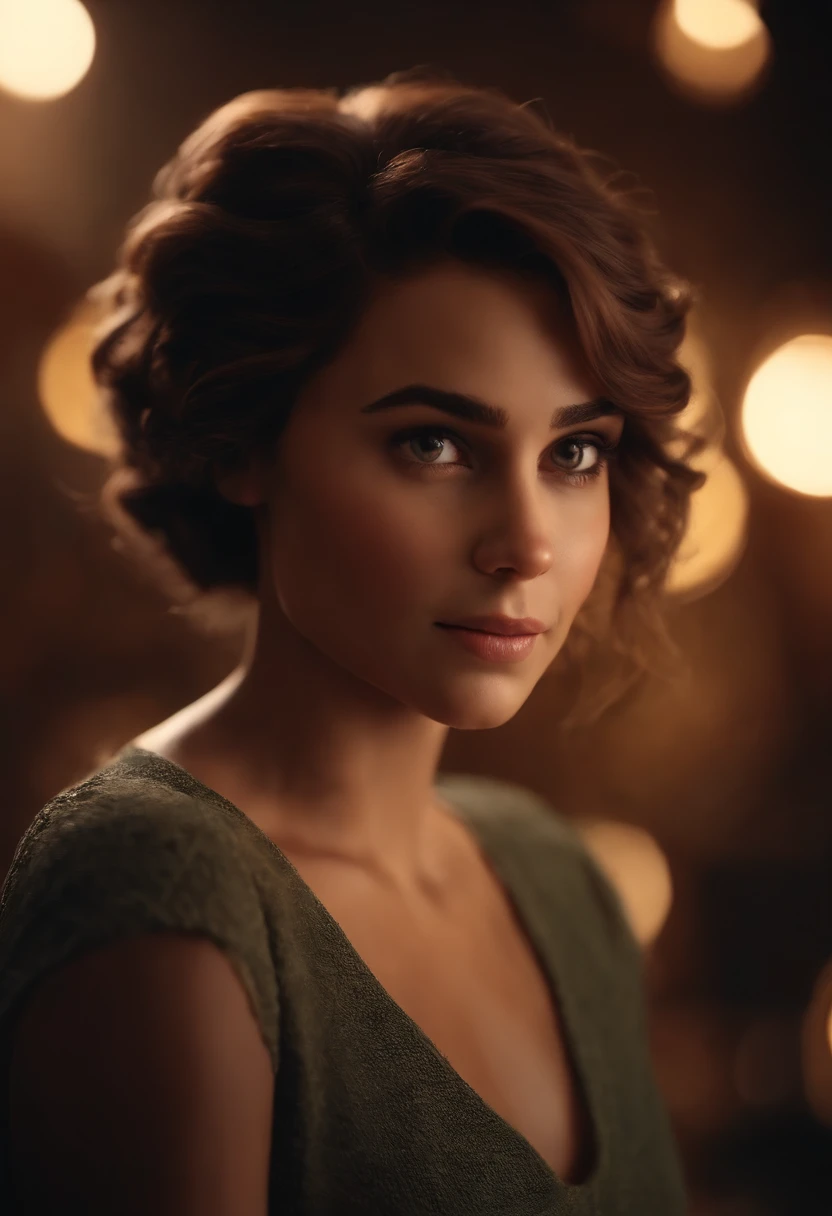 Menina cabelo curto castanho e cacheado, olhos castanhos, (Estilo Pixar) (master part:1.2) (Bokeh) (best quality) (pele motena detalhada) (textura detalhada) (8k) (morena) (Cinematic lighting) (foco nítido) (fundo liso), Hugging Girl Short Brown Straight Hair, olhos castanhos, Estilo Pixar) (master part:1.2) (Bokeh) (best quality) (pele motena detalhada) (textura detalhada) (8k) (morena) (Cinematic lighting)