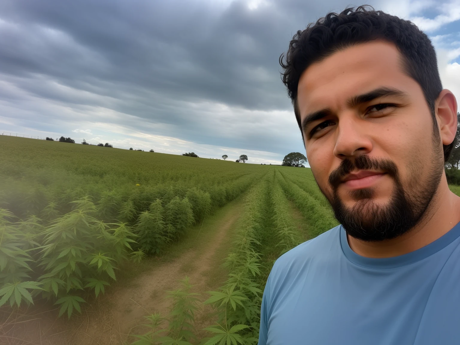 There's a man standing in a field with a sky background, Standing in a field, com leve restolho, em um campo, com restolho limpo, no meio de um campo, em uma fazenda, standing in a barren field, ligeiro restolho, sentado em um campo de cannabis, Me ajuda, standing in a field with flowers, sem restolho