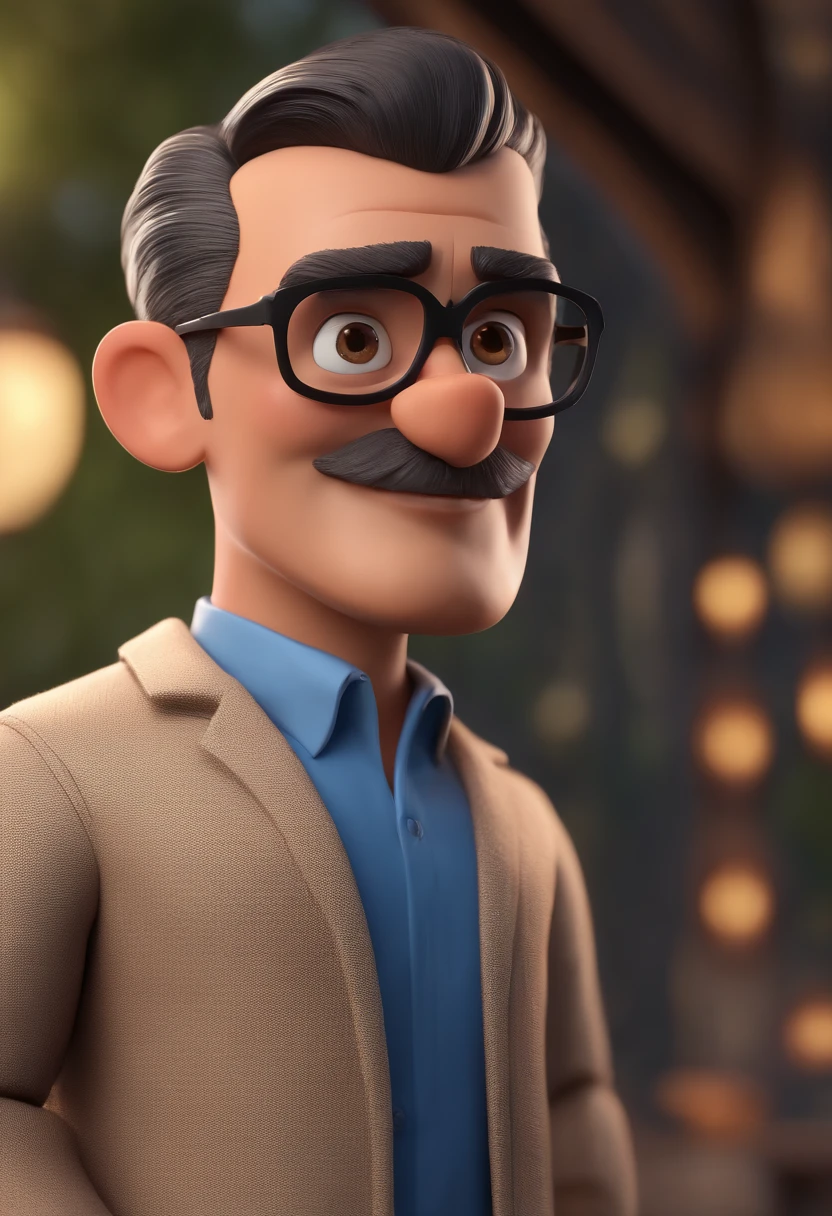 Cartoon character of a man with black glasses and a blue shirt, animation character, Caractere estilizado, animation style rendering, 3D estilizado, Arnold Maya render, 3 d render stylized, toon render keyshot, Personagem 3D, Personagem 3D, 3d rendering stylized, 3 d character render, personagem de desenho animado, Personagem de close up, Pose de personagem, (Estilo Pixar) (master part:1.2) (Bokeh) (best quality) (pele detalhada) (textura detalhada) (8k) (argila) (Cinematic lighting) (foco nítido
