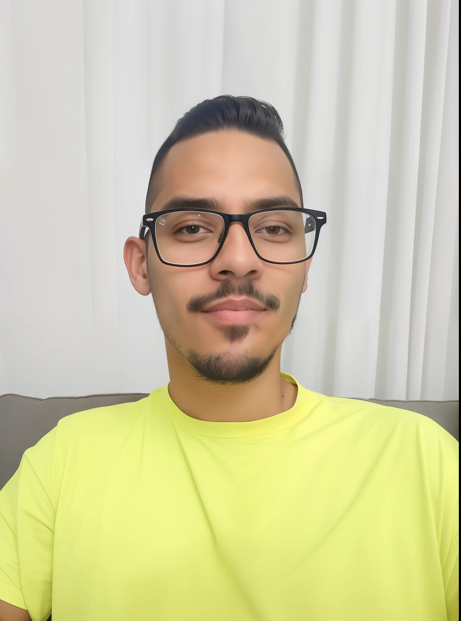 there is a man with glasses sitting on a couch with a remote, imagem frontal, caio santos, david rios ferreira, mateus 9 5, Alex, Foto realista, Alejandro, icaro carvalho, with nerdy glasses and goatee, Msxotto, andres rios, em torno de 1 9 anos, (38 anos), José Moncada