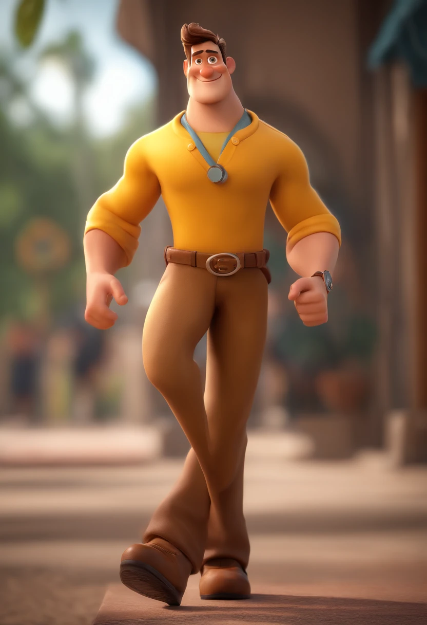 personagem dos desenhos animados de um homem meia idade, No glasses and a yellow t-shirt, animation character, Caractere estilizado, animation style rendering, 3D estilizado, Arnold Maya render, 3d stylized rendering, toon render keyshot, Personagem 3D, Personagem 3D, 3d rendering stylized, 3 d character render, personagem de desenho animado, Personagem de close up, Pose de personagem, (Estilo Pixar) (master part:1.2) (Bokeh) (best quality) (pele detalhada) (textura detalhada) (8k) (argila) (Cinematic lighting) (foco nítido