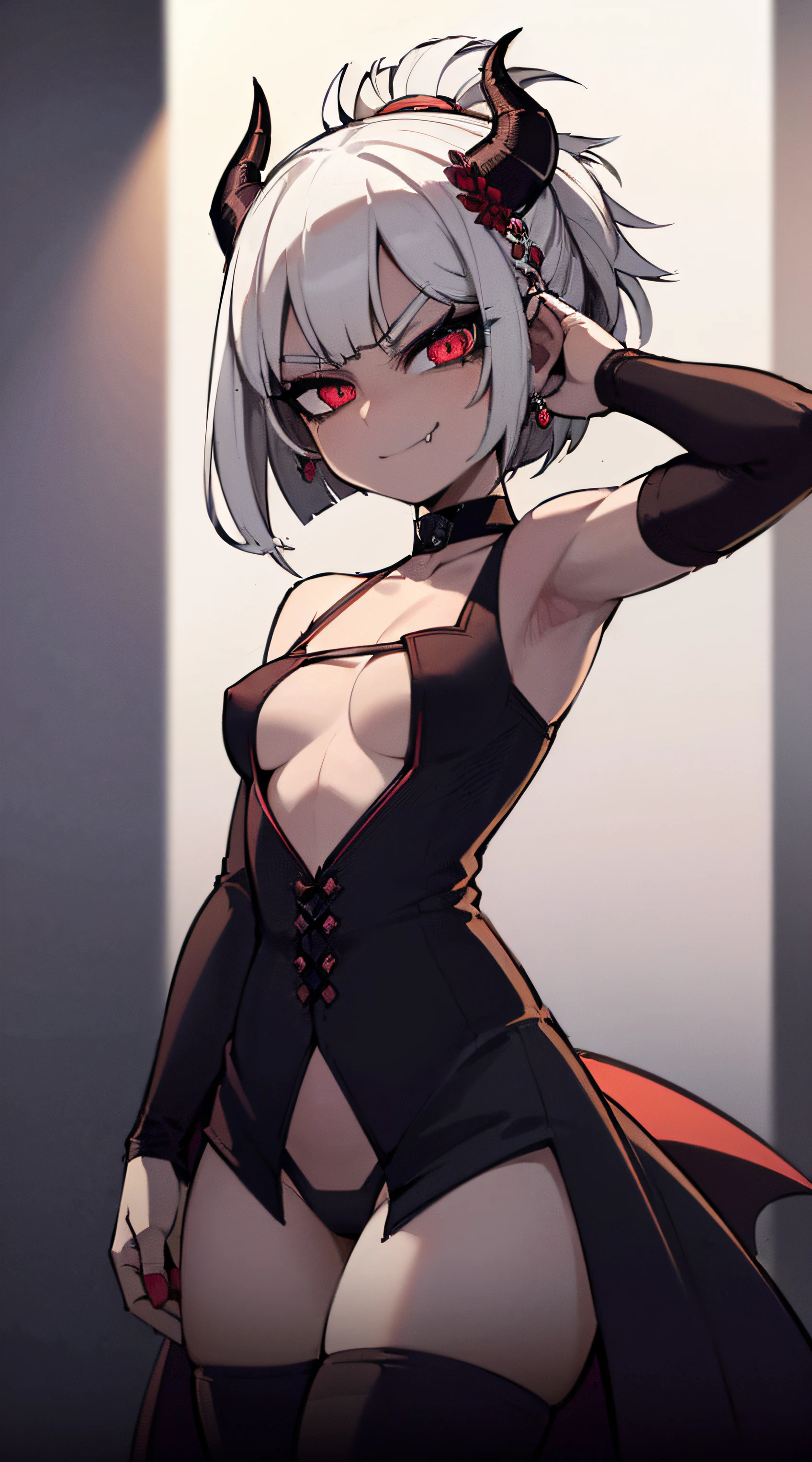 BLACKLIGHT, ((NSFW)), ((Small Boobs)), realistic art, extremely delicate and beautiful, ultra-detailed, (1girl), ((Red eyes)), floating, detailed light, illustration, dynamic angle, depth of field, ((((milf)))), girly, ((Red and White hair, multicoloured hair, Red highlights hair, (Ponytail), hair ornament, hair flower, flower, makeup, braid, smile)), demon eyes, fangs, pale white skin, (((best quality, 1girl, (skindentation), (blur background:0.6), (casual yet stylish, ((Demon Horns)), ), gorgeous, (short hair:1.5), soft lighting, wind, (front light:1.5), surprised, choker, smile, jewelry, earrings))), (ultra high res, best quality,), (8k, raw photo, best quality, masterpiece), technological sense, best quality, masterpiece, illustration,CG ,unity ,wallpaper, official art, Amazing, finely detail, an extremely delicate and beautiful,extremely detailed, highly detailed, sharp focus,rich background, (real person,photograph), ((high detailed skin)), ((( , (crazy eyes:1.3), (wide-eyed:1.2), (glowing eyes), (Demon) ))), (((a close up of a person with a weird face and nails, gothic maiden anime girl, gothic - cyberpunk, cyberpunk horror style, gothic art style, detailed digital anime art, gothic art, demon anime girl, gothic girl face, anime style 4 k, dark art style, anime cyberpunk art, gothic aesthetic, 1 7 - year - old anime goth girl, gothic horror vibes)))