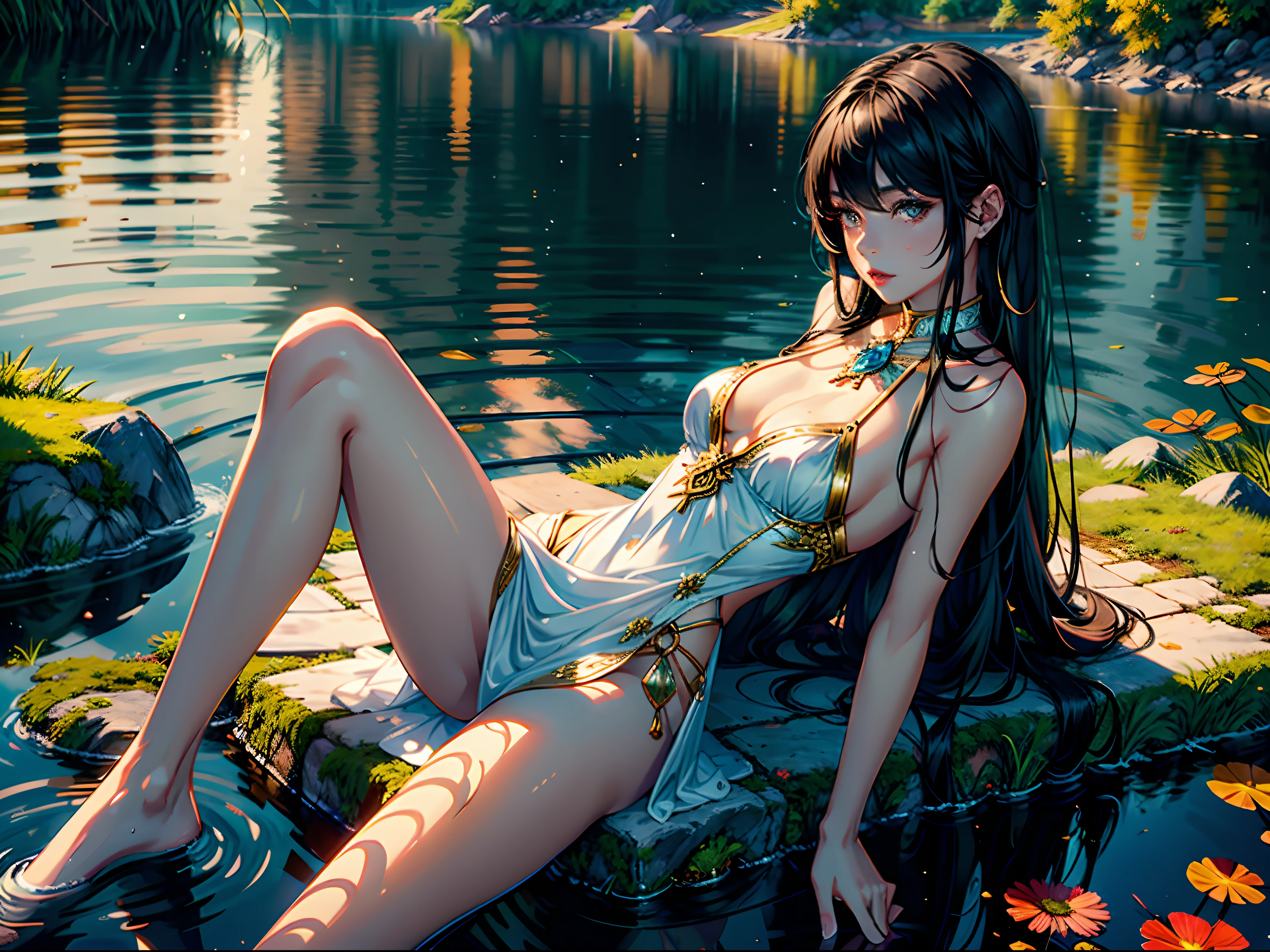 1 girl, extremely thin, Eugenia Cooney body, Serene expression, mesmerizing eyes, straight long hair, flowing dress, poised posture, porcelain skin, subtle blush, crystal pendant
BREAK
golden hour, (rim lighting):1.2, warm tones, sun flare, soft shadows, vibrant colors, painterly effect, dreamy atmosphere
BREAK
scenic lake, distant mountains, willow tree, calm water, reflection, sunlit clouds, peaceful ambiance, idyllic sunset, ultra detailed, official art, unity 8k wallpaper
, zentangle, mandala