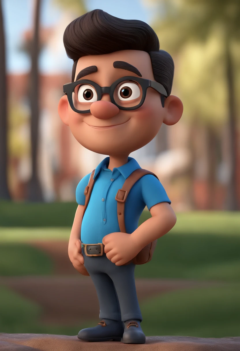 Cartoon character of a man with black glasses and a blue shirt, animation character, Caractere estilizado, animation style rendering, 3D estilizado, Arnold Maya render, 3 d render stylized, toon render keyshot, Personagem 3D, Personagem 3D, 3d rendering stylized, 3 d character render, personagem de desenho animado, Personagem de close up, Pose de personagem, (Estilo Pixar) (master part:1.2) (Bokeh) (best quality) (pele detalhada) (textura detalhada) (8k) (argila) (Cinematic lighting) (foco nítido
