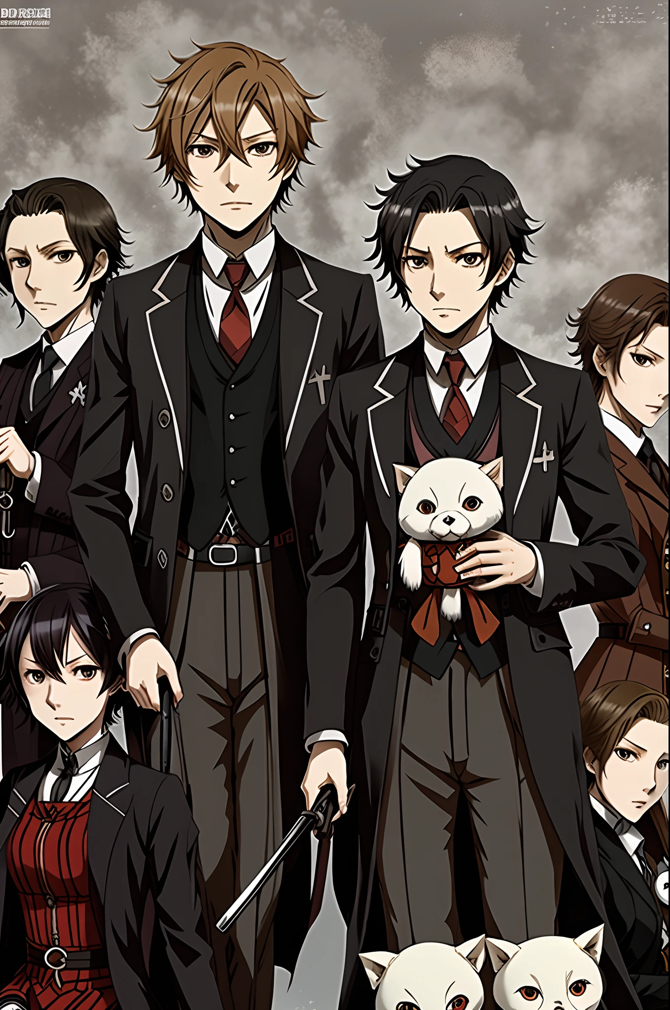 Fyodor Dostoevsky (bungou stray dogs) holding a Mori ougai (bungou stray dogs) plushie