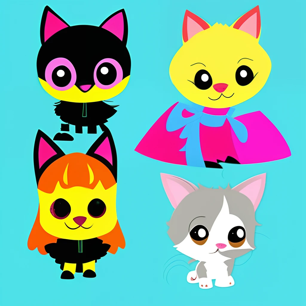 Three animals dressed as powerpuff girls being A male Siamese cat being the cute boy version, A stray cat being the sweetie is a white dog being the little flower