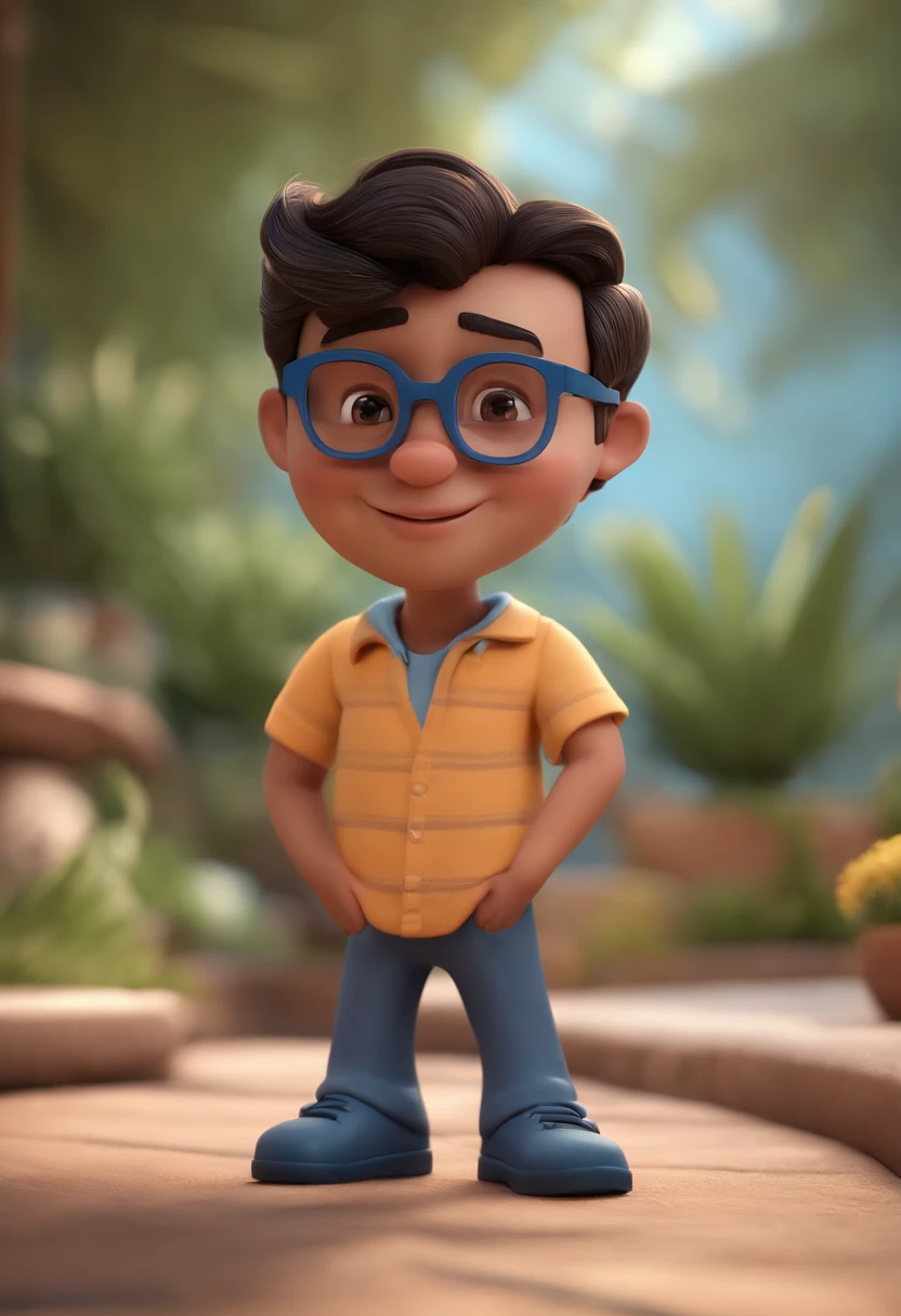 Cartoon character of a boy with black glasses and a Corinthians shirt, animation character, Caractere estilizado, animation style rendering, 3D estilizado, Arnold Maya render, 3 d render stylized, toon render keyshot, Personagem 3D, Personagem 3D, 3d rendering stylized, 3 d character render, personagem de desenho animado, Personagem de close up, Pose de personagem, (Estilo Pixar) (master part:1.2) (Bokeh) (best quality) (pele detalhada) (textura detalhada) (8k) (argila) (Cinematic lighting) (foco nítido