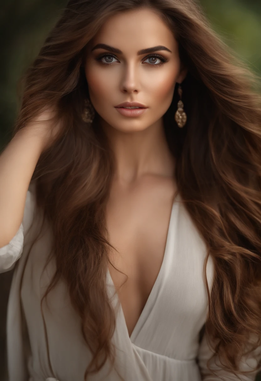 best quality, master part,  (Realistic:1.2), 1 girl, brown hair, olhos castanhos,frente, Rosto detalhado, Olhos bonitos