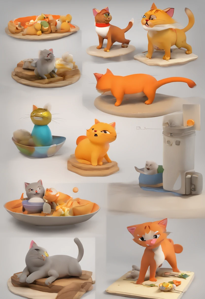 Uma familia com Pai, mami, uma gato branco e laranja e uma gata malhada cinza