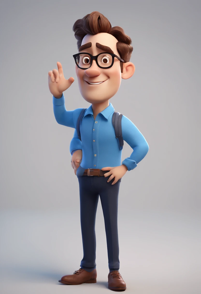 Cartoon character of a man with black glasses and a blue shirt, animation character, Caractere estilizado, animation style rendering, 3D estilizado, Arnold Maya render, 3 d render stylized, toon render keyshot, Personagem 3D, Personagem 3D, 3d rendering stylized, 3 d character render, personagem de desenho animado, Personagem de close up, Pose de personagem,  (Estilo Pixar) (master part:1.2) (Bokeh) (best quality) (pele detalhada) (textura detalhada) (8k) (argila) (Cinematic lighting) (foco nítido