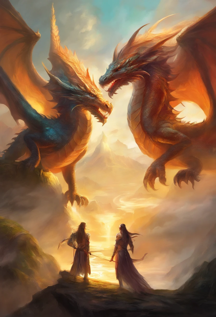 nordic mythology, Two-headed dragon, penhasco, jovem guerreiro ferido.