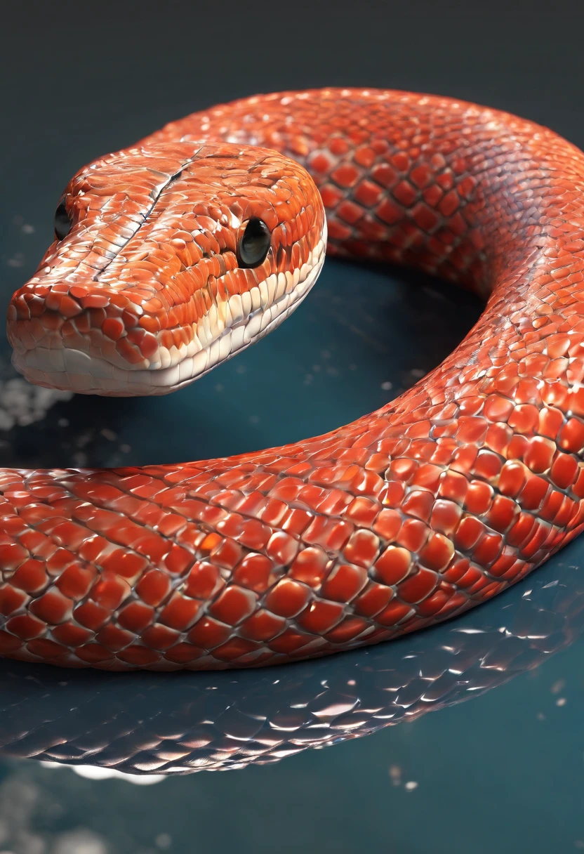 serpente com olhos de fogo e presas afiadas saindo da sua boca. A serpente esteja enrolada em uma ancora de navio