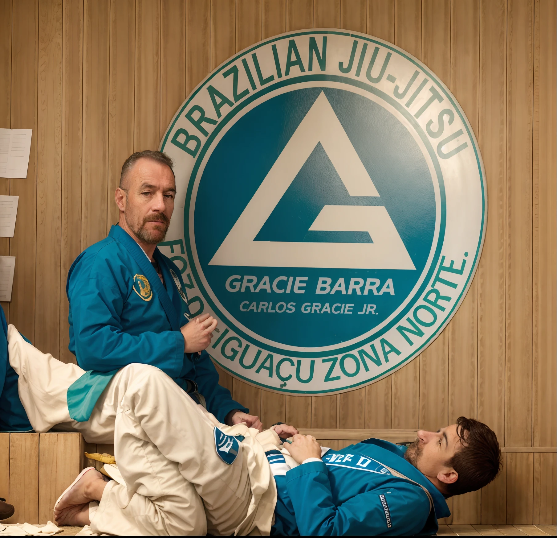 Man in blue uniform sitting on the floor with a man in blue, Kimura, Directed by: Giorgio Cavallon, vestindo um gi branco, Pablo Carpio e Jordan Grimmer, Obra-prima de Dariusz Zawadz, Goro e Kunkle, Wlop e Andrei Riabovitchev, Genzoman e Frank Franzzeta, faixa branca