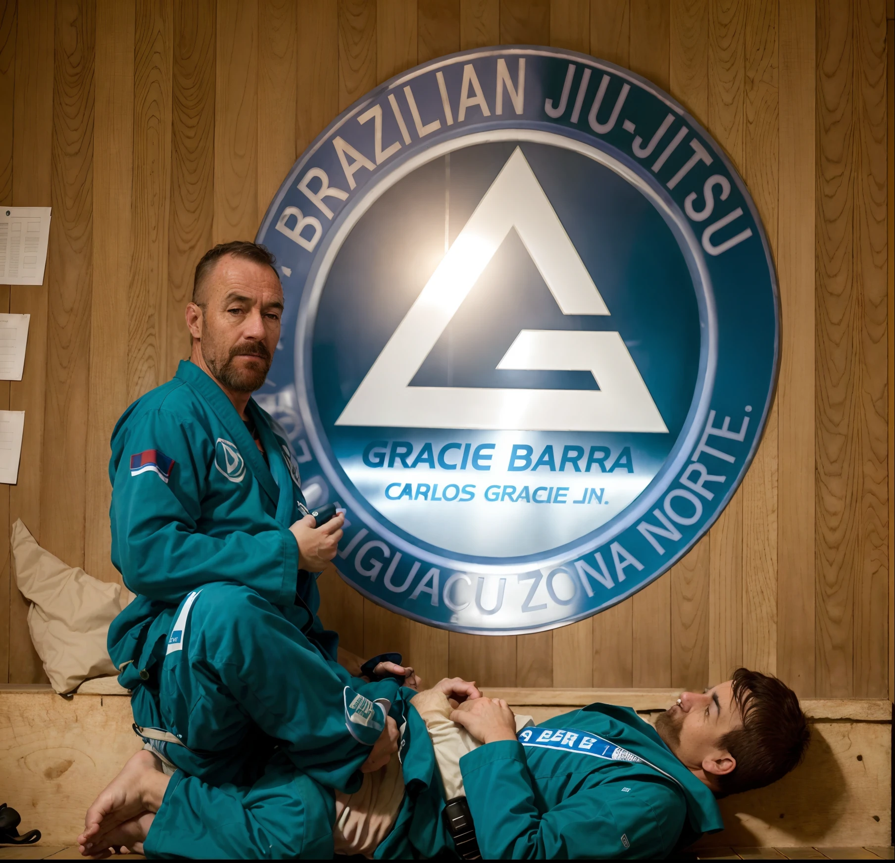 Man in blue uniform sitting on the floor with a man in blue, Kimura, Directed by: Giorgio Cavallon, vestindo um gi branco, Pablo Carpio e Jordan Grimmer, Obra-prima de Dariusz Zawadz, Goro e Kunkle, Wlop e Andrei Riabovitchev, Genzoman e Frank Franzzeta, faixa branca