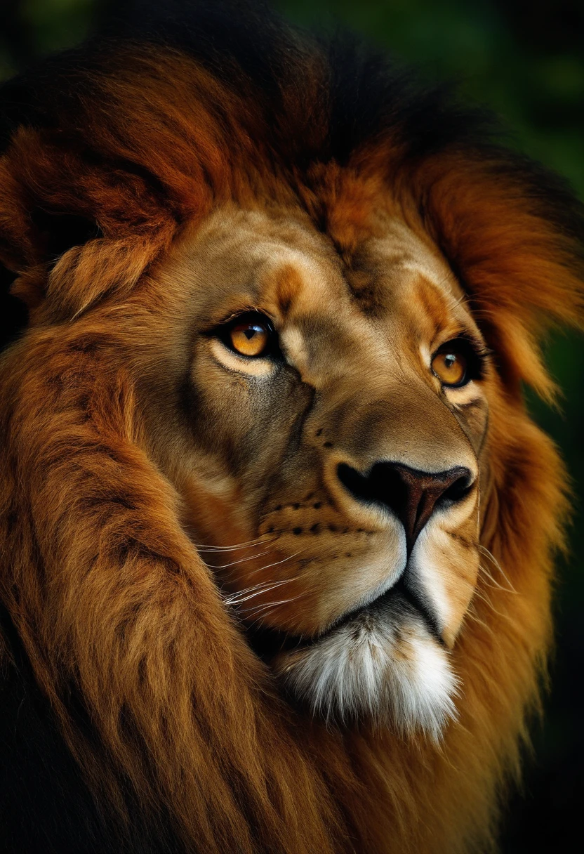 a lion, cabelos pretos, olhos vermelhos, Asas, muito monstruoso