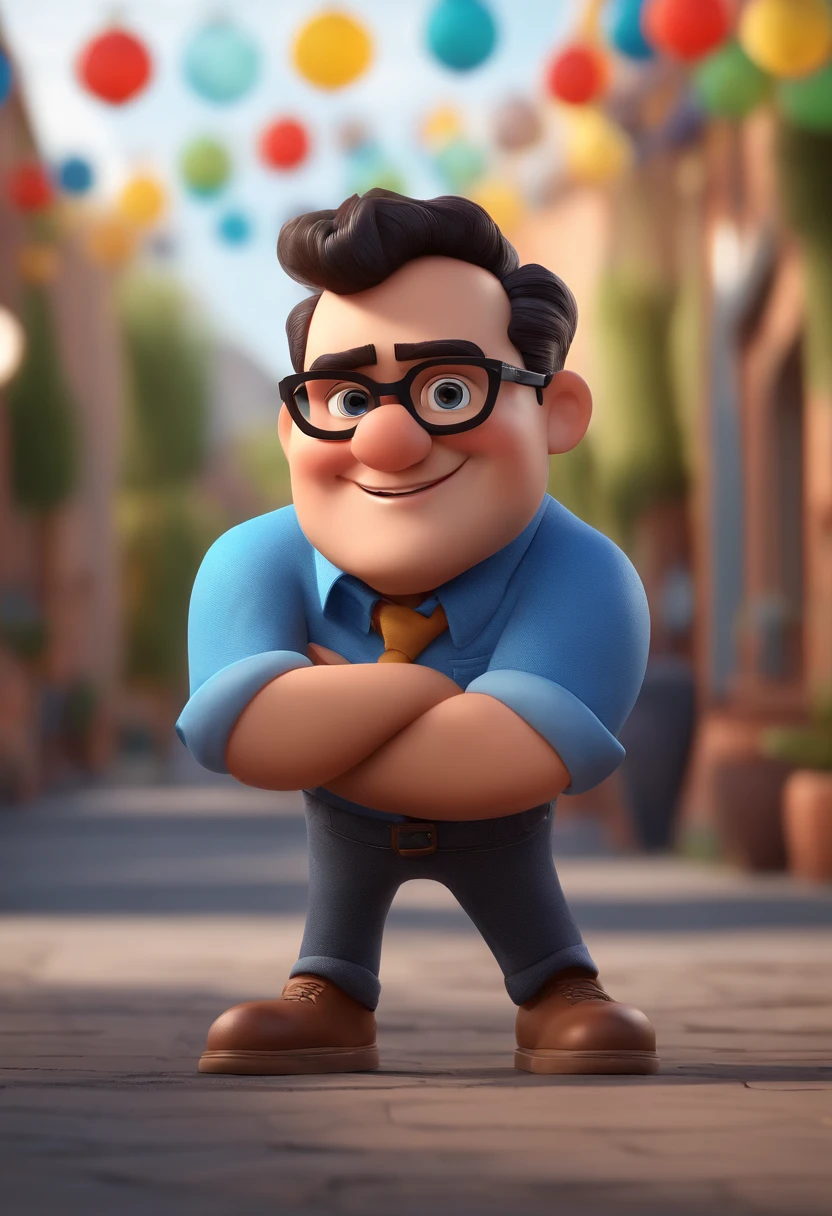 Cartoon character of a man with black glasses and a blue shirt, animation character, Caractere estilizado, animation style rendering, 3D estilizado, Arnold Maya render, 3 d render stylized, toon render keyshot, Personagem 3D, Personagem 3D, 3d rendering stylized, 3 d character render, personagem de desenho animado, Personagem de close up, Pose de personagem, (Estilo Pixar) (master part:1.2) (Bokeh) (best quality) (pele detalhada) (textura detalhada) (8k) (argila) (Cinematic lighting) (foco nítido