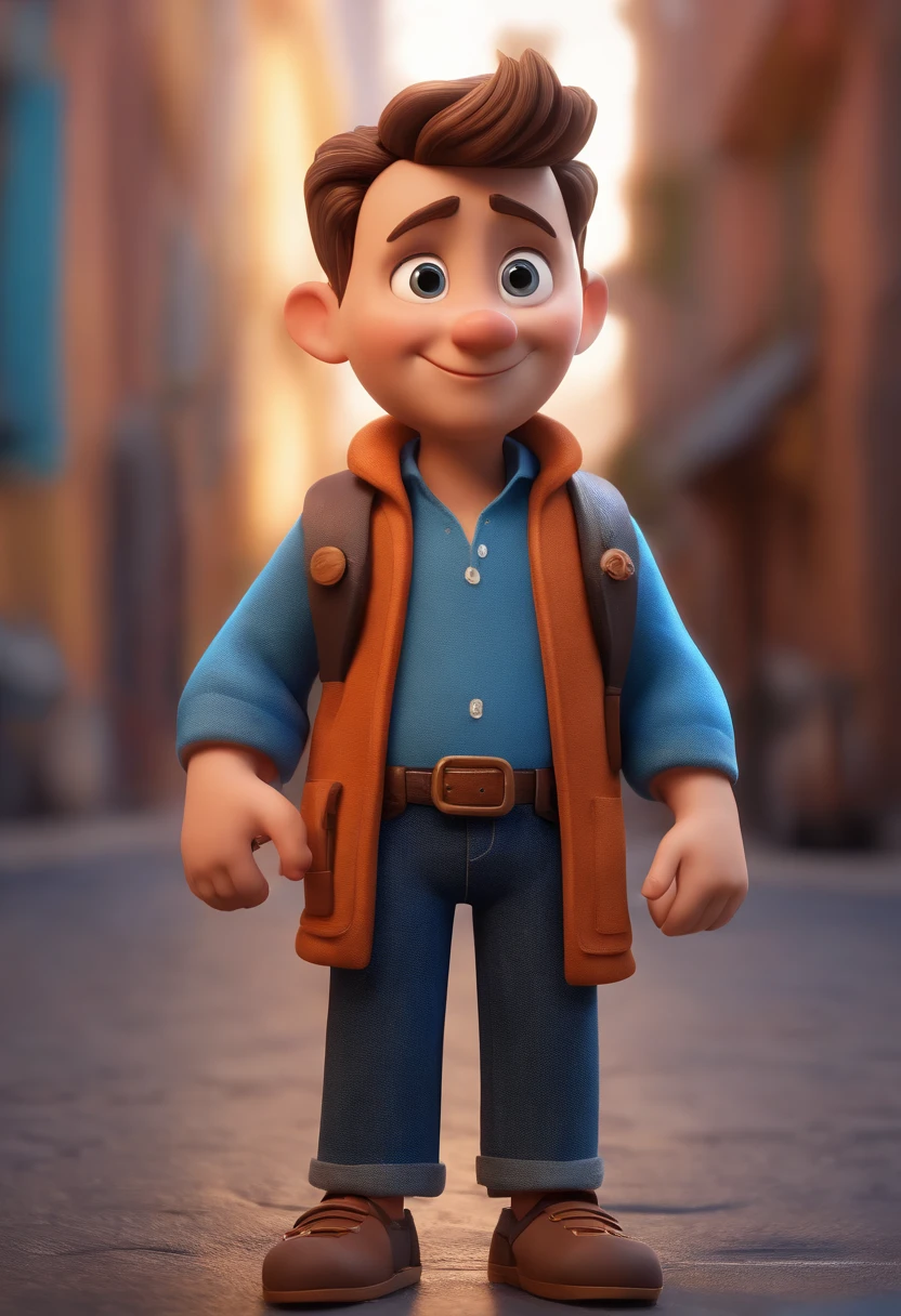 personagem dos desenhos animados de um homem com uma camisa azul, animation character, Caractere estilizado, animation style rendering, 3D estilizado, Arnold Maya render, 3 d render stylized, toon render keyshot, Personagem 3D, Personagem 3D, 3d rendering stylized, 3 d character render, personagem de desenho animado, Personagem de close up, Pose de personagem, (Estilo Pixar) (master part:1.2) (Bokeh) (best quality) (pele detalhada) (textura detalhada) (8k) (argila) (Cinematic lighting) (foco nítido